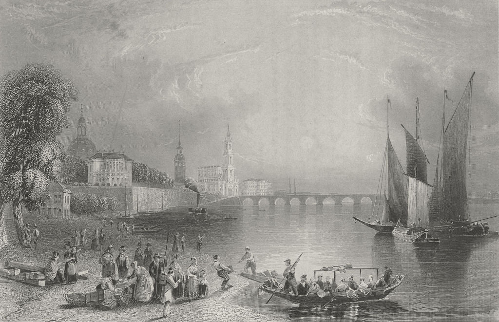 GERMANY. Dresden. Payne river Ships boats 1847 old antique print picture